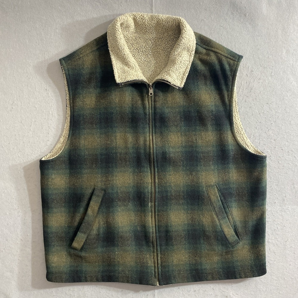 Woolrich Men's XL Reversible Wool Blend Vest Multicolor Plaid USA Made Vintage